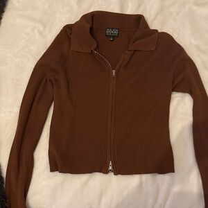 Brown Long Sleeve Zip-Up Top